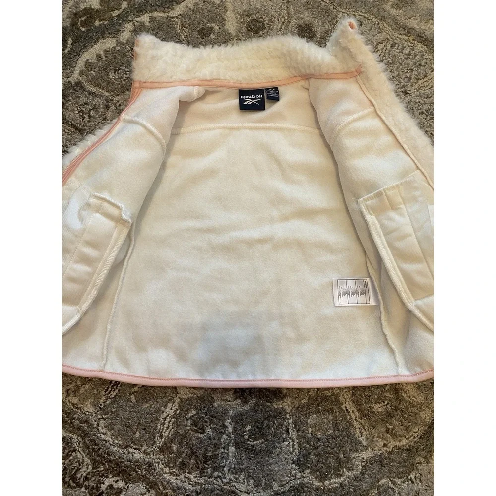 Reebok Coat Jacket Girls 5/6 White Pink Fleece NEW 95$ Zipper Mock Neck